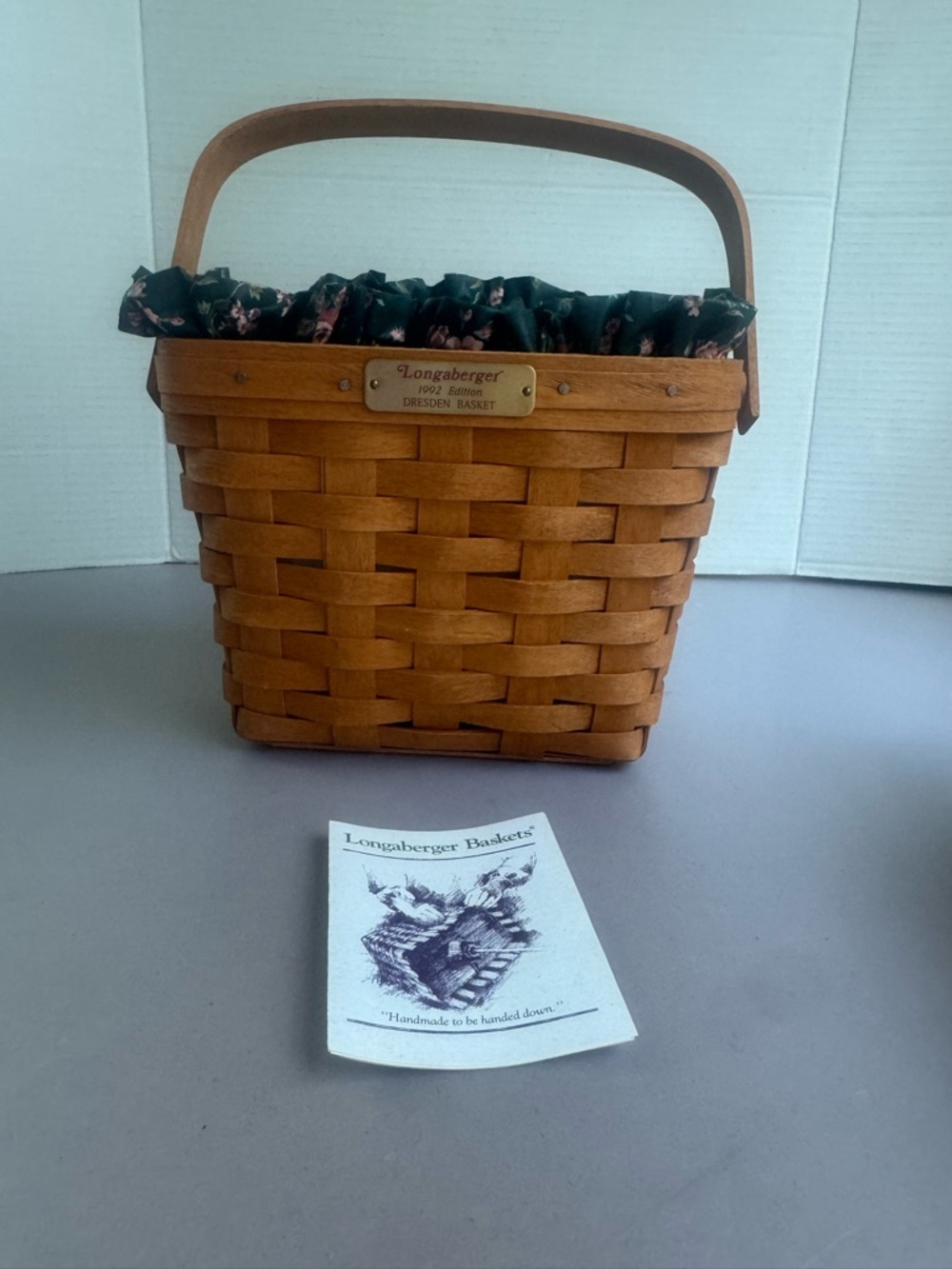 Longaberger Desden Honey Wood Basket with Dark Floral Liner